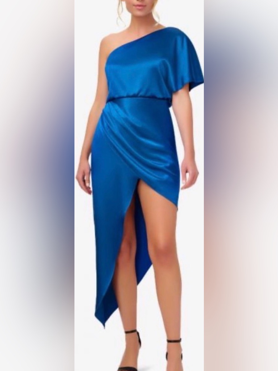 Aidan By Aidan Mattox Asymmetric One Shoulder Satin Dress, Cobalt, Sz 10